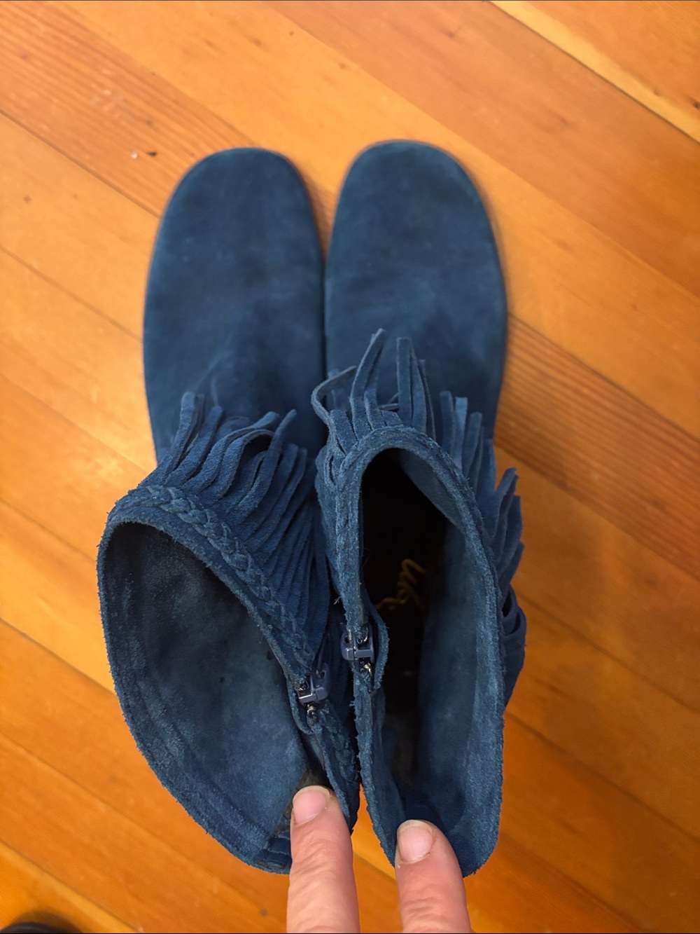Women's Blue Suede Fringe Ankle Boots